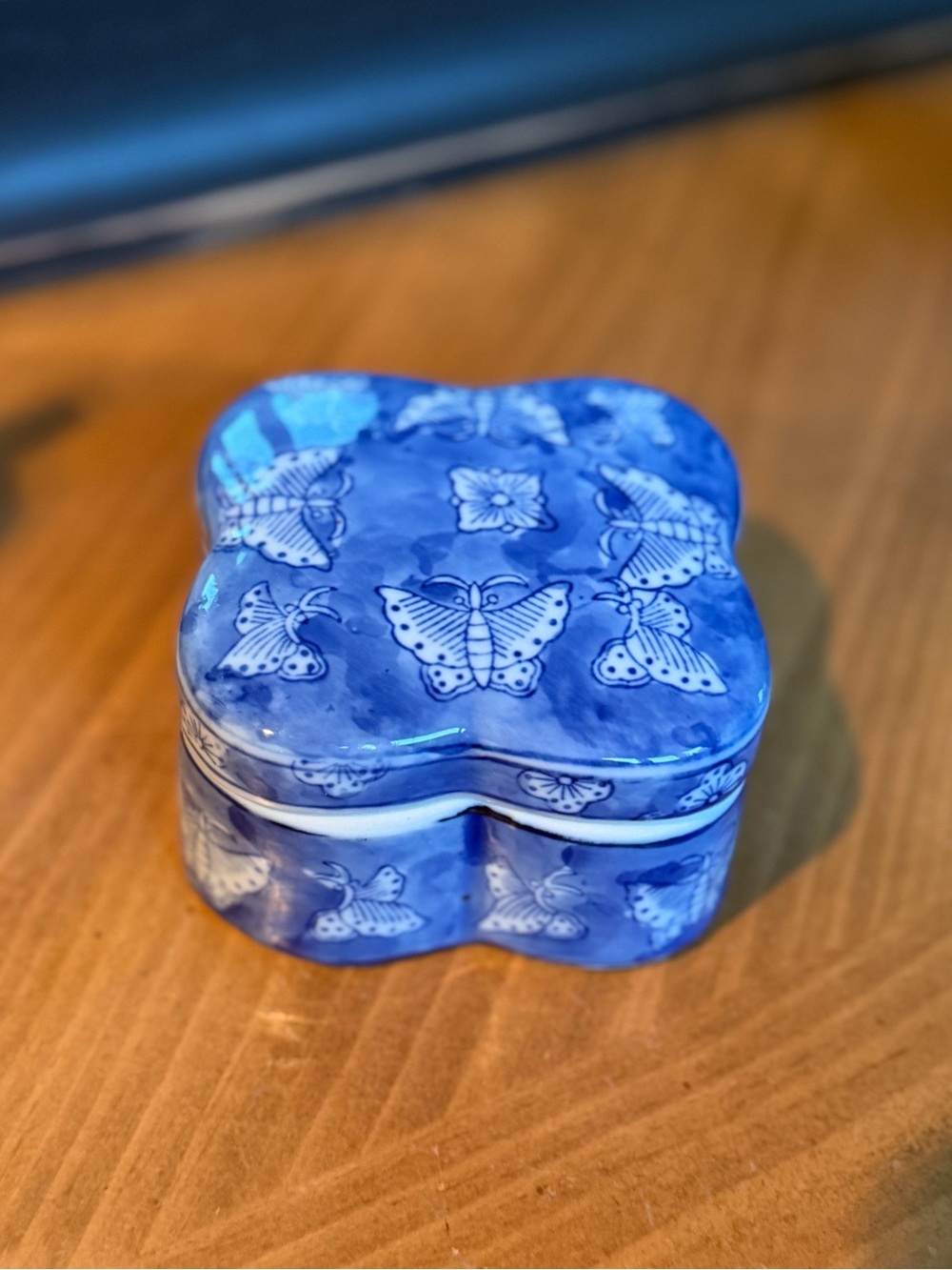 Blue Butterfly Grand Millennial Ceramic Trinket Box - Vintage JC Penny